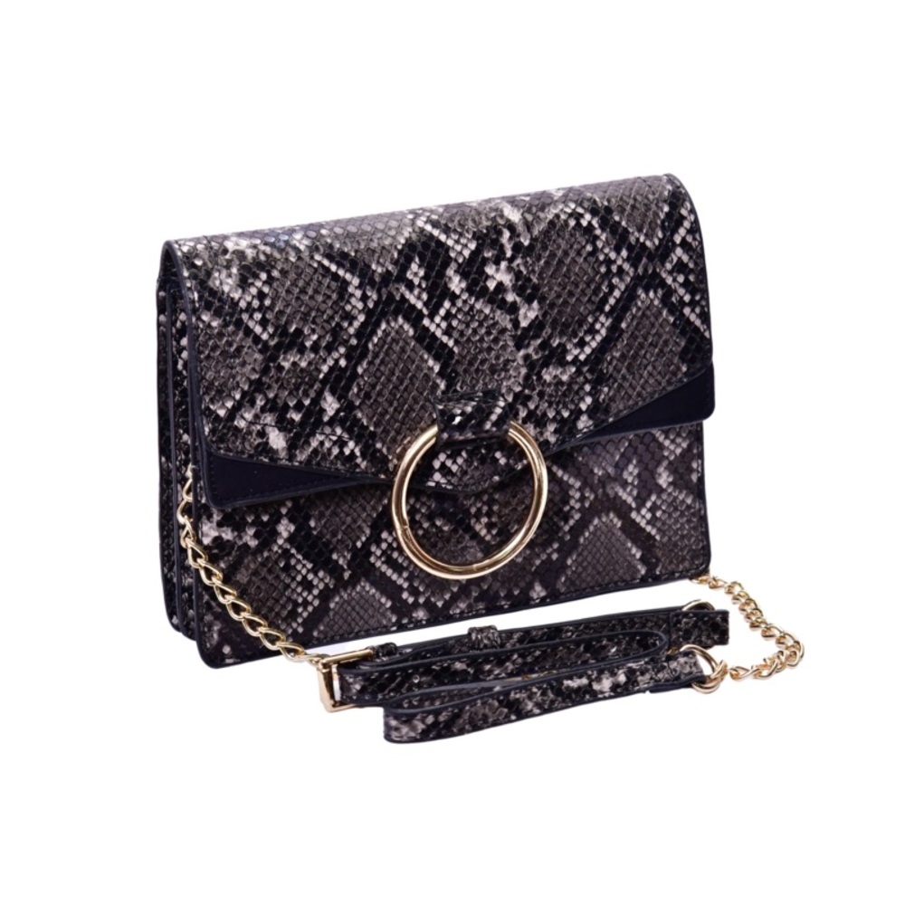 Elegant Snakeskin Pattern Clutch with Gold Accents
